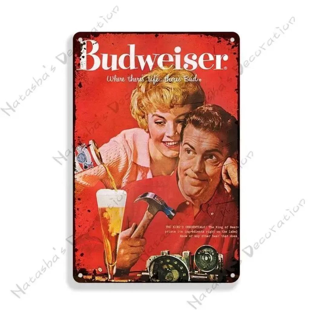 Budweiser Beer Metal Tin Sign 30x20cm, Vintage Advertising Wall Decor