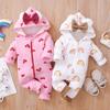 Kapuzen-Strampler für Babys und Kleinkinder: Reißverschluss mit Schleife, Erdbeerdesign, für 0-2 Jahre, Herbst/Winter Strampler.