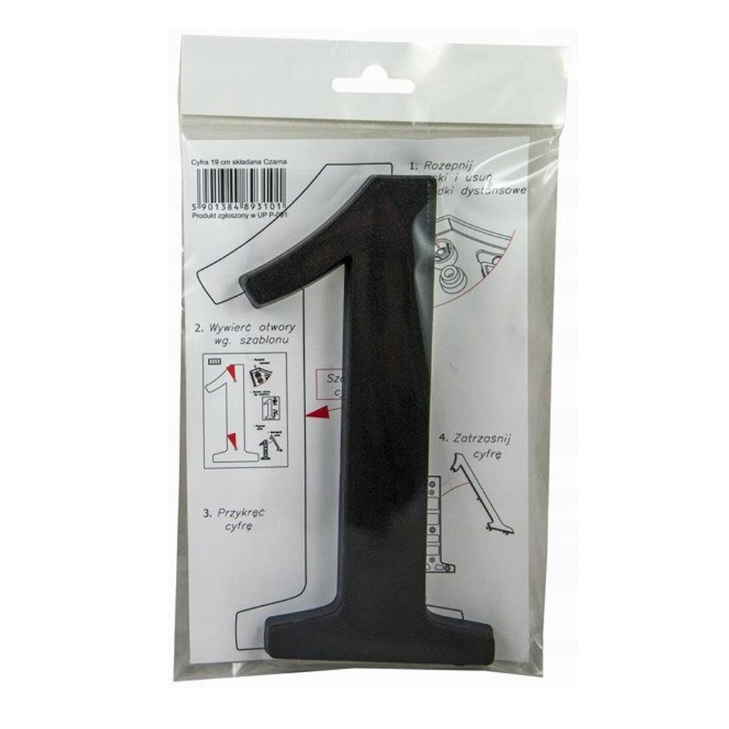 House number 1 black 19 cm