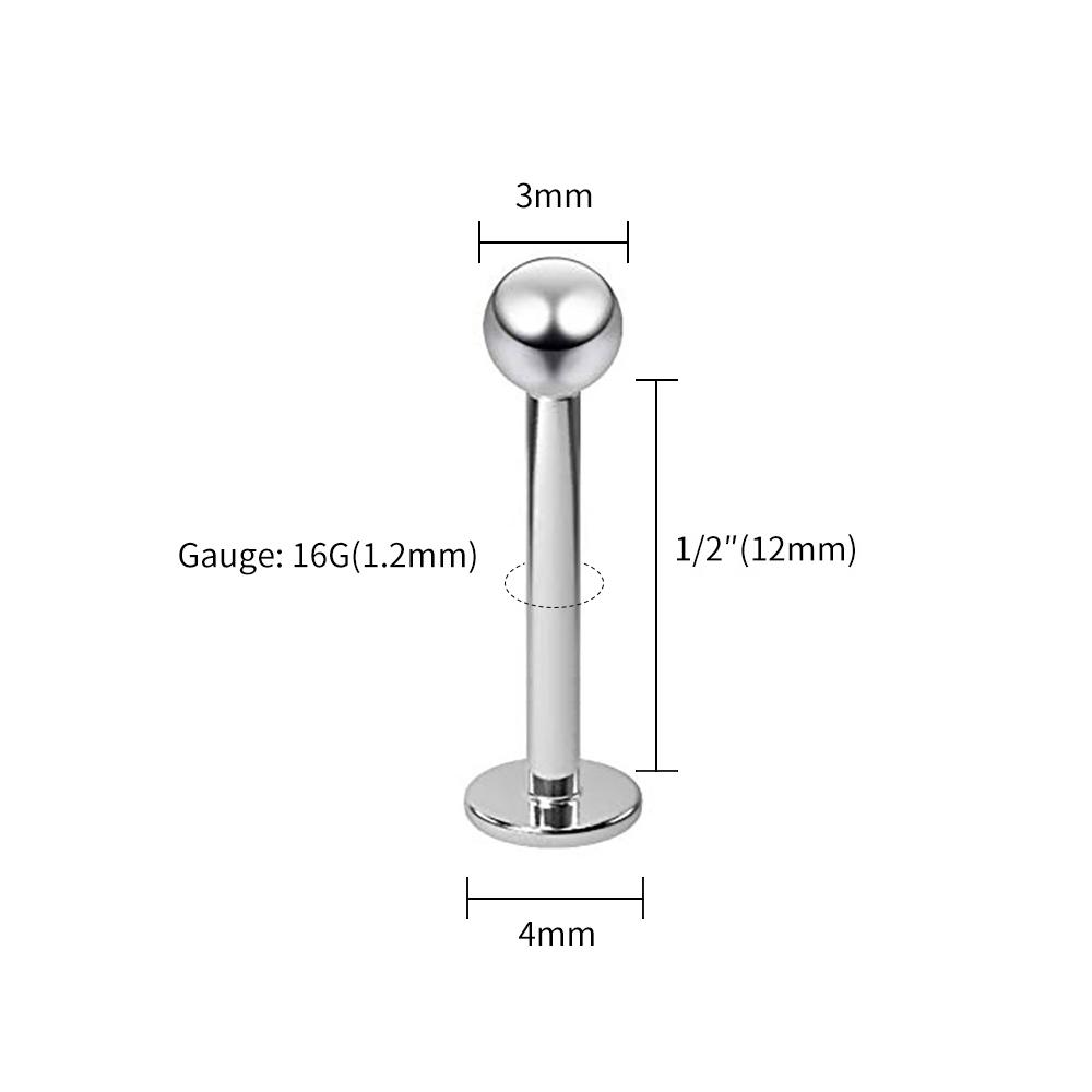 10pcs/lot Right Grand ASTM F136 Titanium Internal Threaded Labret Stud Body Piercing 3mm Ball Labret Monroe Lip Ring for Women
