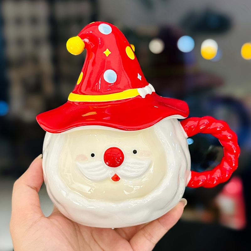 Kreskówkowy Kubek dla Pary Świętego Mikołaja z Pokrywką Domowy Kubek do Wody Wysoka Wartość Pamiątka Prezent Świąteczny