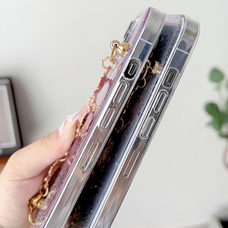 Compatible iPhone 16 Pro Max Transparent Resin Glitter Phone Case with Bowknot and Bracelet