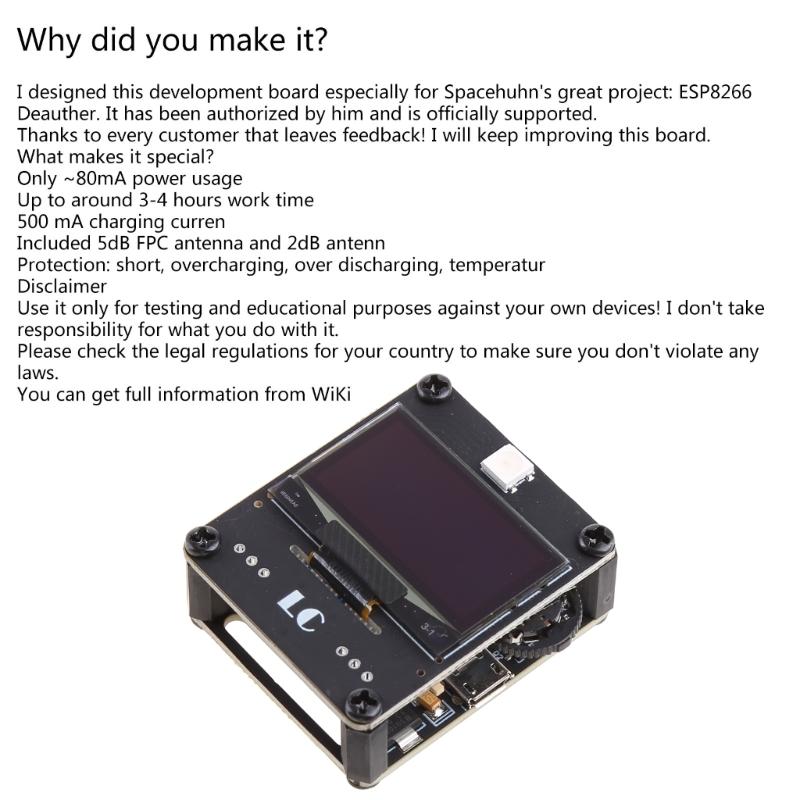 Instrument de testare WiFi ESP8266 WiFi Deauther Watch V1 DSTIKE NodeMCU Placă de dezvoltare programabilă Baterie de 800 mAh încorporată