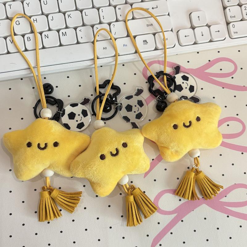 1Pcs Yellow Plush Hangings Bag Decoration Cartoon Plush Star Football Pendant Gift Hangings Ornament Car Keys Accessories