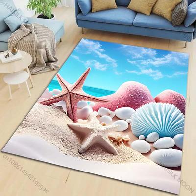 Starfish Shells Beach Landscape Carpet for Living Room Bedroom Bedside Floor Mat Cloakroom Children Playing Mat Area Rug