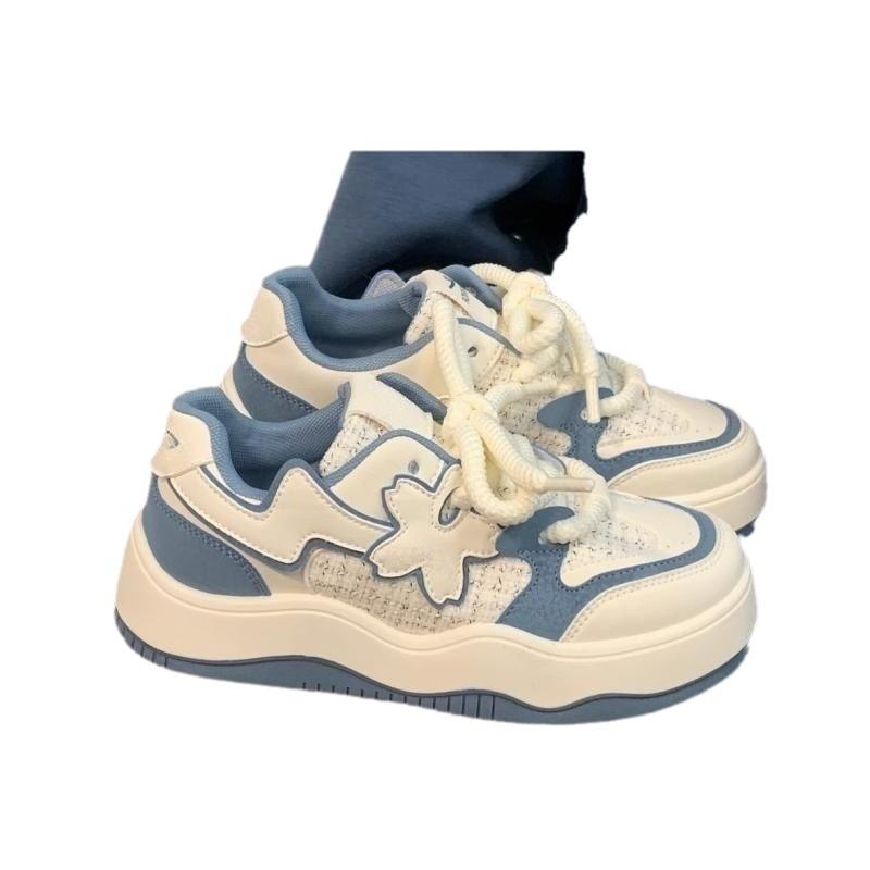 Haze Blue Thick Baseplate Shoes Women's Autumn New Ins Versatile Casual Student White Shoes