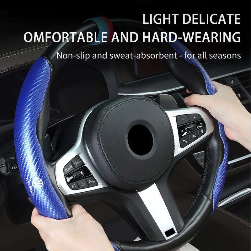 WET1 For Volkswagen VW Carbon Fiber Steering Wheel Trim Non Slip Durable Split Wheel Protector Passat Golf 4 5 6 Tiguan Polo Scirocco