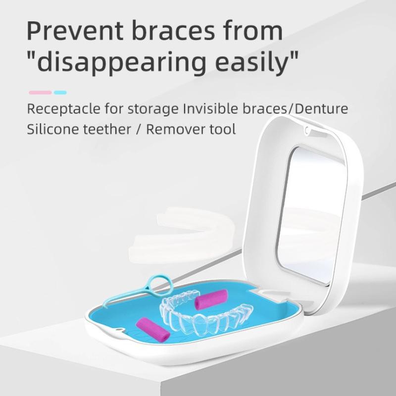 Invisible Retainer Box Mirror Storage Case Square Mouth Guard Aligner Braces Orthodontics Container Oral Hygiene Supplies
