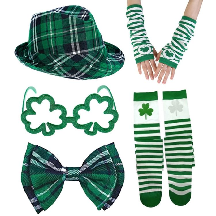 Patrick's Day Outfits Accessory Irish Festival Costume Accessories with Hat Bowtie Necklace Glasses Suspenders Stockings