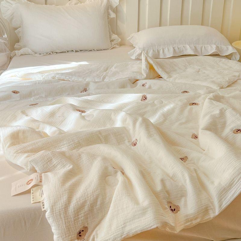 Double-Layer Gauze Soybean Summer Quilt Cooling Machine Washable Summer Air-Condition Quilt Student Dorm Single Thin Bedding
