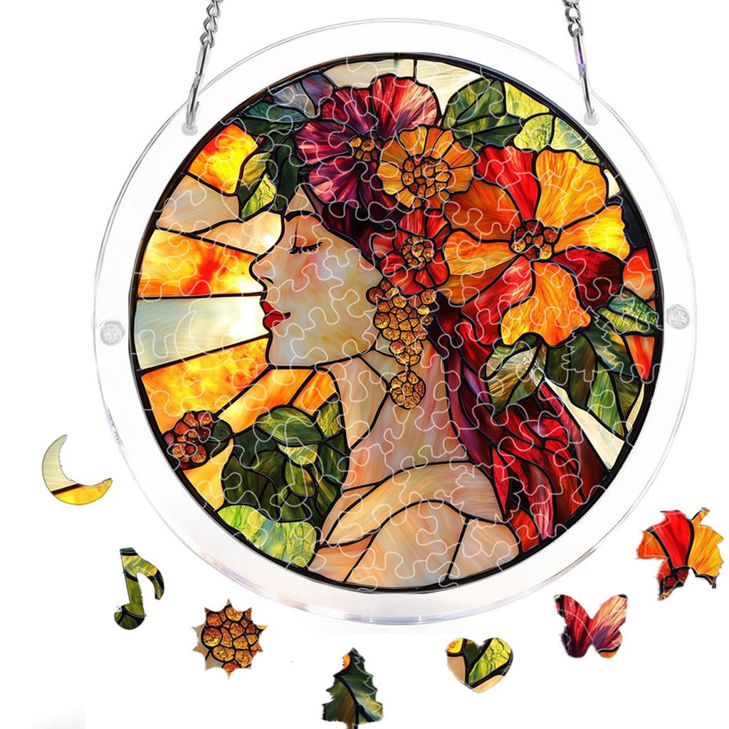 Acrylic Puzzle Window Hanging with Hanging Chain Elegant Suncatcher Kit Non-Fading UV Print Window Ornament for Room Wall Art
