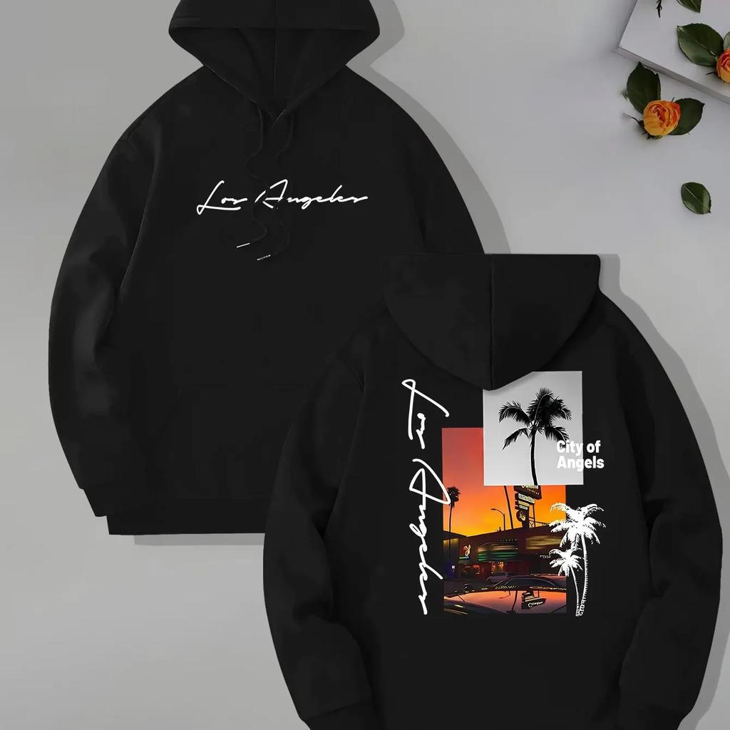 2025 Beach Printed Men's Hooded Sweatshirt with Kangaroo Pouch and Long Sleeve Hooded Sweatshirt, Loose-Fitting Casual Shirt