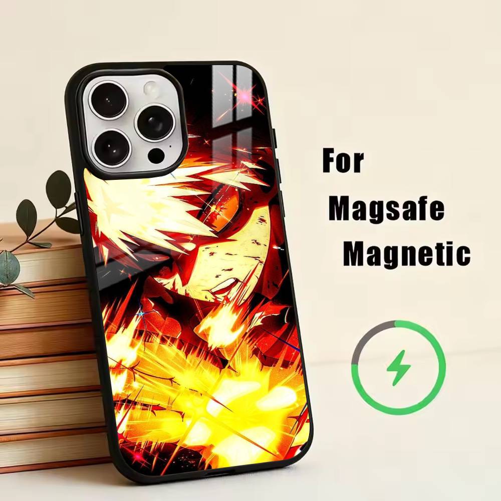 Katsuki Bakugo H-Hero Academia Puzdro na telefón Pre iPhone17,16,15,14,13,12,11 Plus,Pro Magnetické s Magsafe Bezdrôtové nabíjanie