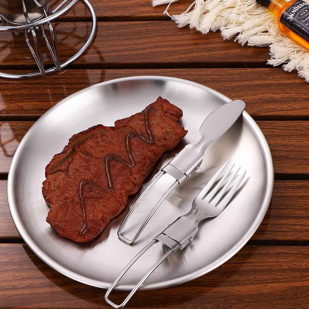 Camping Tableware Set Stainless Steel Cutlery Set Camping Dishes Picnic Dinnerware Portable Lunch Bag Tableware Picnic Cutlery