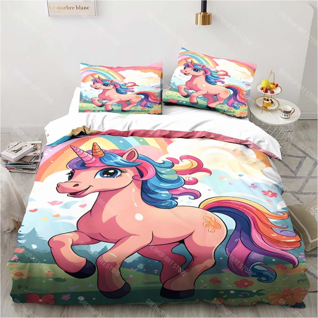 Animal horse printing set pillowcase duvet cover unicorn pattern bedroom bedding child room bed cover set luxury birthday gift