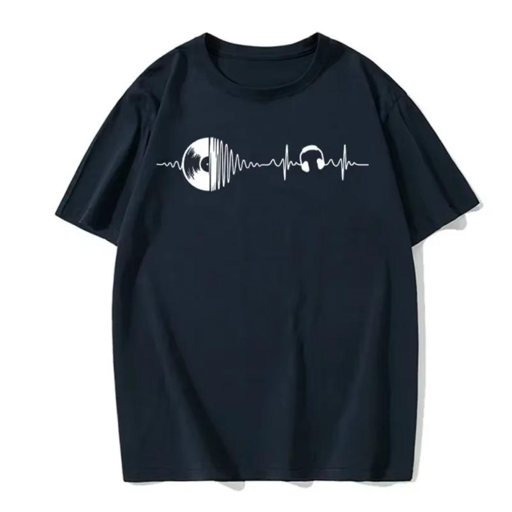 Men's Summer Short Sleeve Round Neck Casual Fashion Solid Color T-Shirt Fashion Men's Sports Digital Music Printed Sports Top