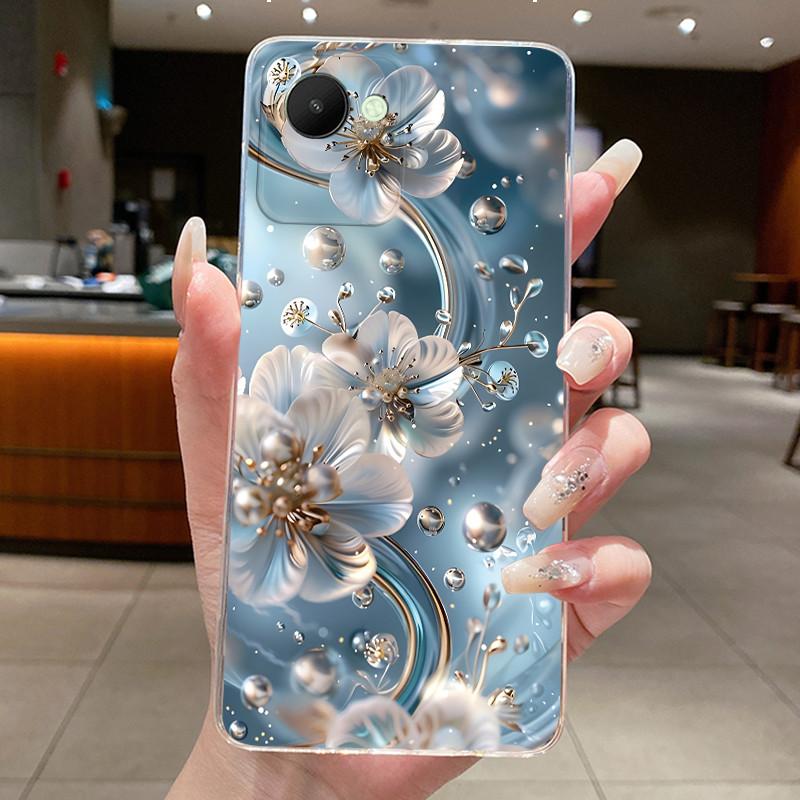 For Realme C30 C30s Narzo 50i Prime Case RMX3581 RMX3690 RMX3506 Back Cover Clear Silicone Luxury Butterfly Flower Casing Bumper