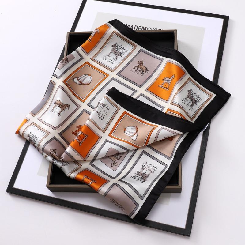 70 simulated silk scarf square scarf women's fashion letter printing small square scarf workplace decoration scarf scarf