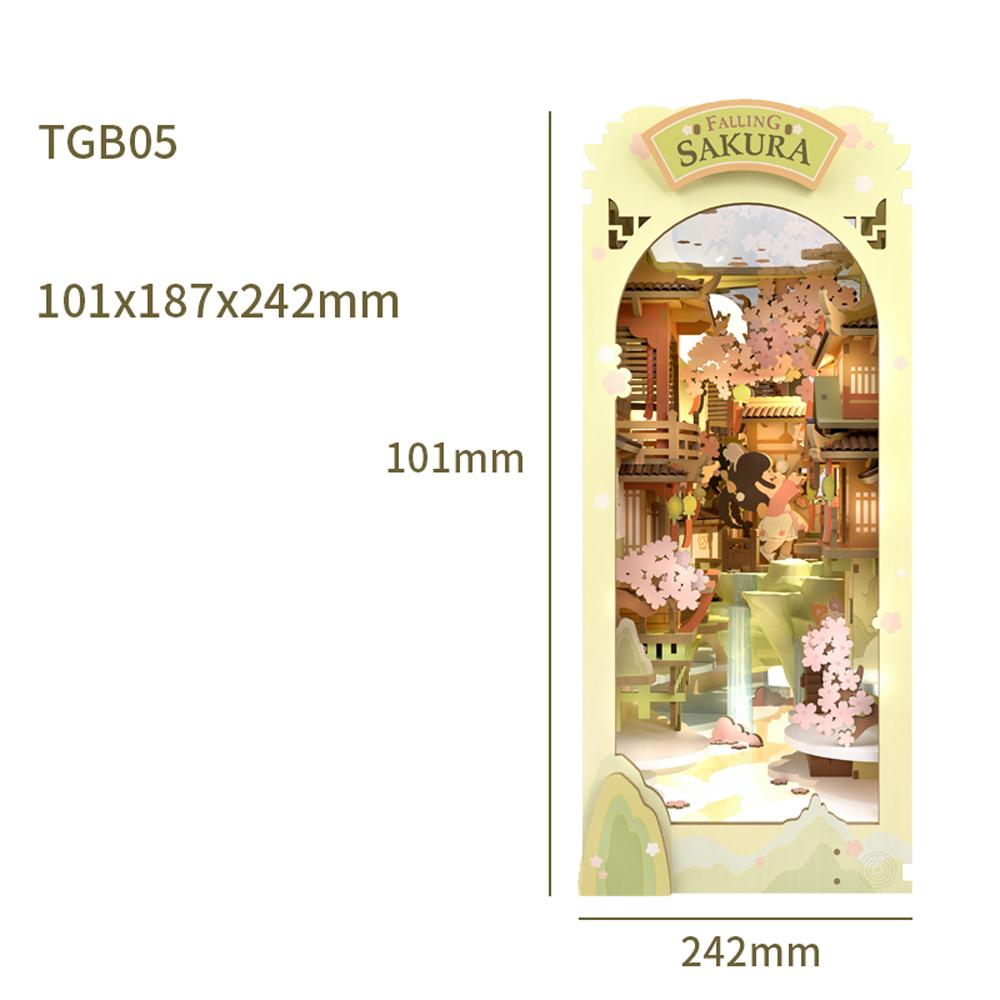 

Robotime Rolife Falling Sakur Book Nook DIY Dollhouse Bookend Model Kit with LED Light Wooden Puzzle for Bookshelf Decor - TGB05