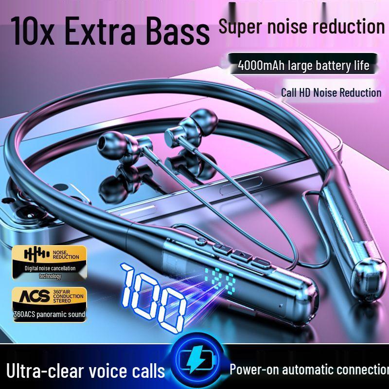 Deep Bass Wireless Earphones: Neckband, Long Battery, Noise-Canceling, Waterproof, Ideal for Students, Gaming, Sports & Running