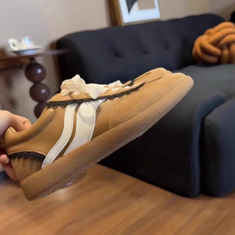 Cowhide version~ 6cm inner height increase niche lace design sense moral training shoes women's small Forrest Gump casual moral training board shoes