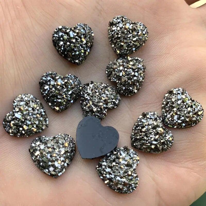 

40 шт. 12 мм блестит AB цвета минеральная поверхность сердце смола горный хрусталь плоская задняя часть кабошон камень DIY свадебные украшения поделки