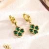 Emerald Four-Leaf Clover Zircon Bracelet & Clavicle Necklace with Titanium Steel Earrings for Women - Fade-Resistant
