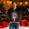 Mens Christmas Sweater Zip Up Sweatshirts Vintage Knit Graphic Sweatshirt Xmas Stand Collar Pullover