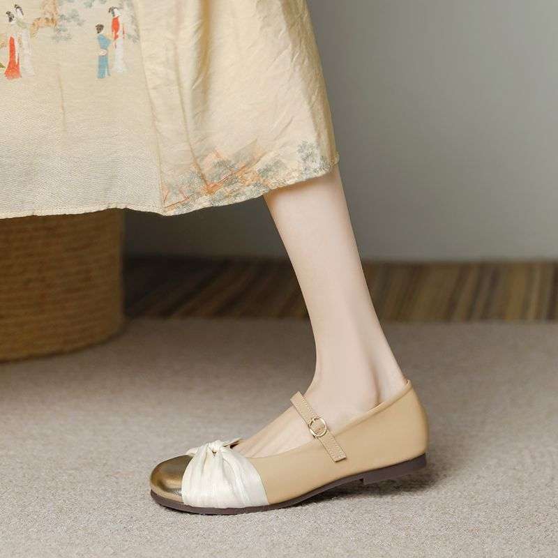 Round Head Pregnant Women Single Shoes Women's 2025 Spring and Summer New Niche Design Flat-bottomed French Ladyshoes Lightweight Grandma Shoes
