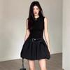 French Niche Black Sleeveless Dress Children's Summer Small Temperament Short Skirt High-end Waist Bud Skirt