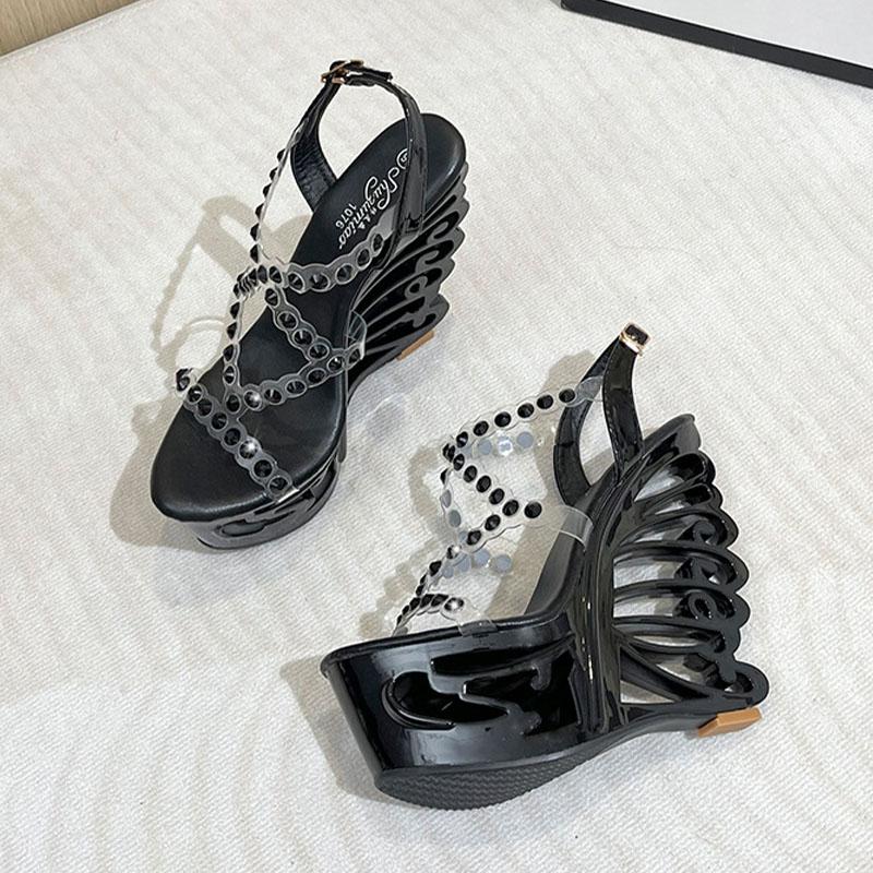 Zapatos de mujer Tacones altos con diamantes de imitación Sandalias de plataforma de tacón ultra alto Serie 1076 Tacón de 15 cm Plataforma de 5 cm LFD