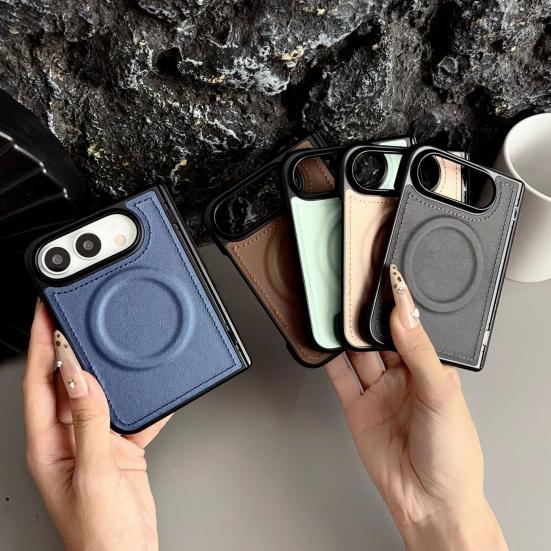 Soft Hard Hybrid Case Magnetic for IPhone 18, Faux Leather Phone Cover with Hinge Shockproof Slim Protection, Full Body Protective 18 Fold Ring Shell