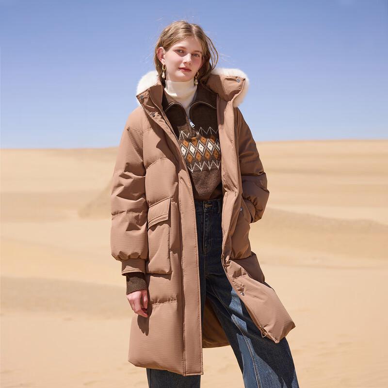 Qiusishui Ren Women's Fashion Fur Collar Mid-length Down Jacket