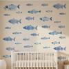 DIY Seabed Wall Murals Watercolor Blue Fish Decals, Striped Ocean Sea Life Stickers, Removable Self-Adhesive Layered School of Decor Coastal