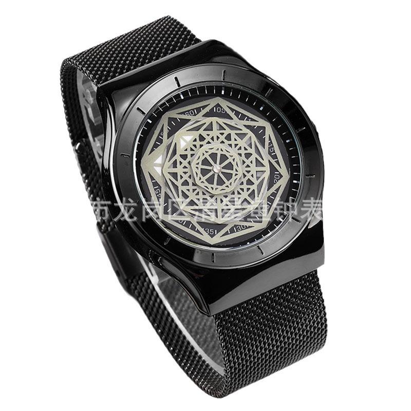 Fashion Trend Personalized Watch Trendy Men'S Watch Creative Turntable Round Mesh Belt Large Plate Concept Female Student Hand