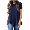 2026 Summer Women's Solid Color T-Shirt New Short Sleeve Button Round Neck Top