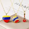 New Venezuela Flag Enamel Necklace Heart Round Guitar Pendant Gold Chain Zircon for Women Men Party Patriotic Accessories Gift