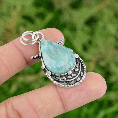 Thanks Giving Day Deal 925 Silver Heart Chakra Natural Amazonite Pendant Jewelry