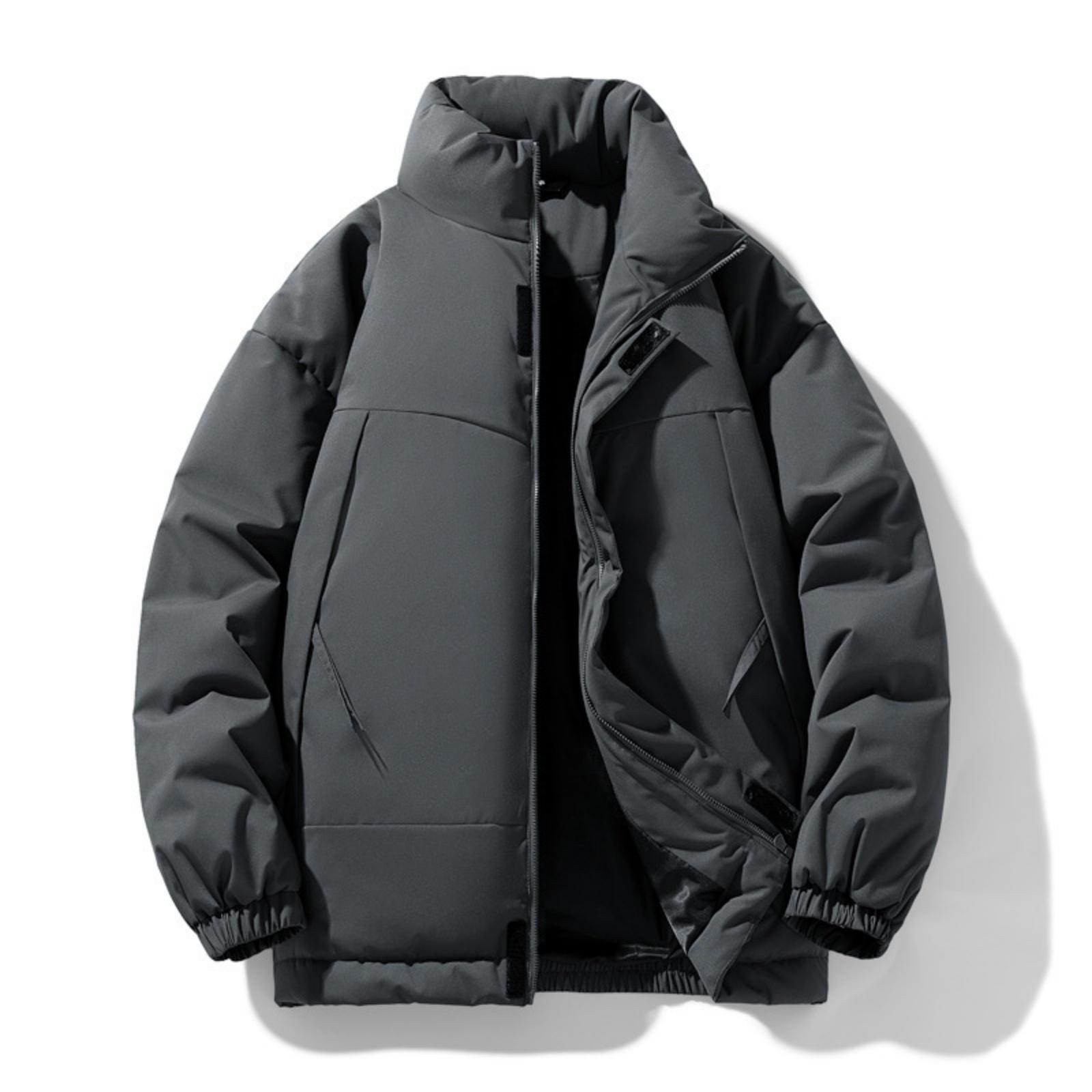 

Men s -color Casual Fleece Thickened Cotton-padded Jacket, Men s Fashionable Loose Stand-up Collar Zipper Cotton-padded Jacket L