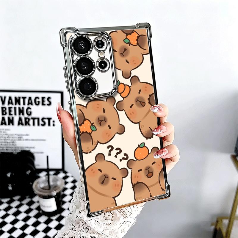 Funny Capybara Cartoon Cute Plating Phone Case For Samsung Galaxy S24 S25 FE S26 Edge S23 Ultra S22 S21 Plus S20 Anti-Fall Airab
