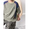 Outdoor Mountain-Style Boys' Summer Cool And Stylish Color-Blocked Striped Top Breathable Letter-Print Short-Sleeve T-Shirt For Older Children