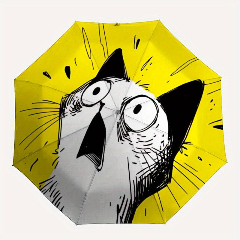 1pc Cat Emotion Automatic Open/Close Umbrella - Compact Travel Umbrella, 8-Rib Heavy-Duty Construction, Ideal Gift, Outdoor Accessory018