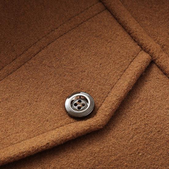 Men Woolen Coat Stand Collar Lapel Long Sleeve Solid Color Mid-length Business Coat Zipper Button Closure Work Windbreaker