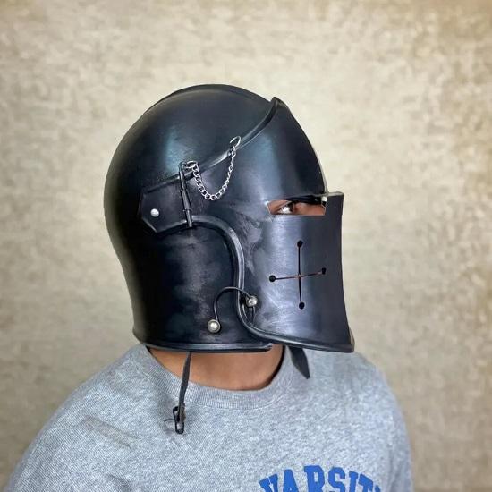 Black Barbuta Knight  with Visor  Steel Medieval Armor for , Cosplay, Halloween, and Collectible Display Prop