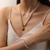 European-American Trend Titanium Steel Pearl Heart Necklace & Bracelet Set for Women