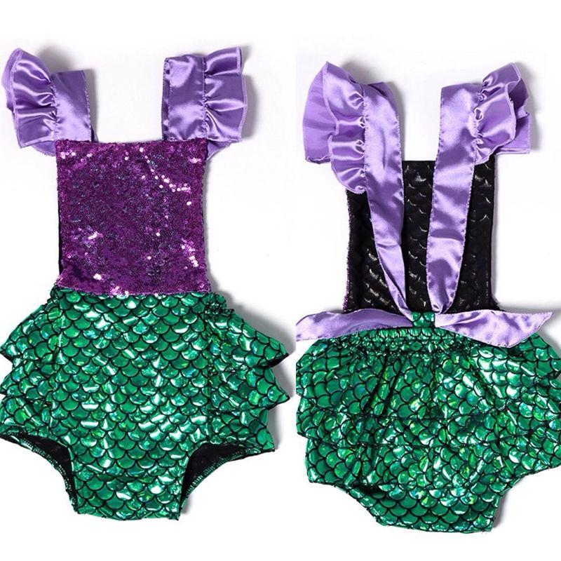 Baby Girl Sequins Mermaid Bodysuit Romper Jumpsuit Outfit Sunsuit Clothes