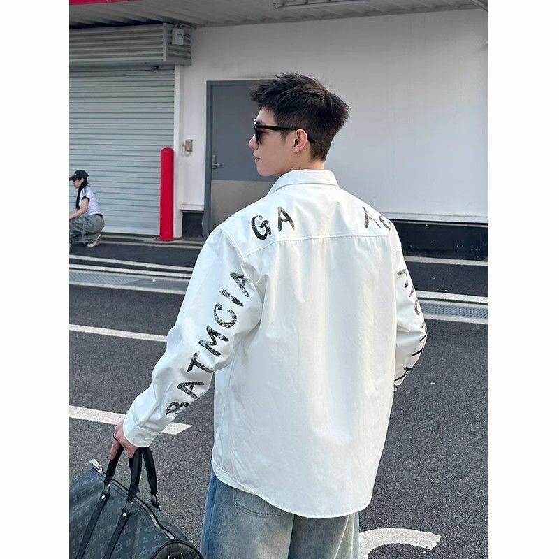 

Letter Print Trendy Shirt Jacket Loose Casual Top 3XL білий