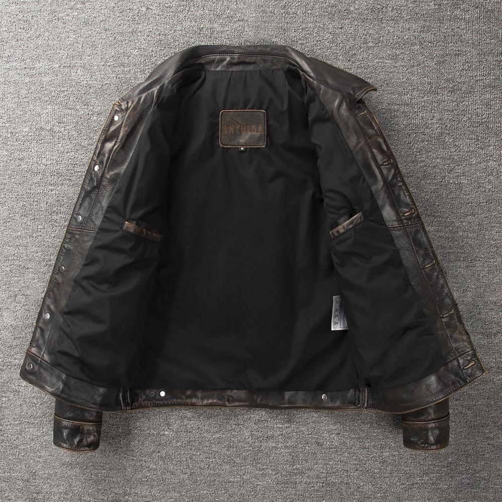 Vintage Blue Genuine Cow Men Leather Jacket  507 Style Slim Fit Coat Men's Leather Jackets Male Clothes Spring Autumn