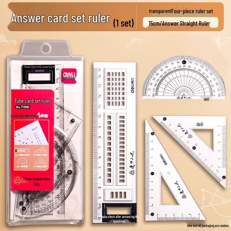 Deli 71961 Triple Success Geometry Toolkit: 4-Piece Acrylic Exam Ruler and Set Square Set