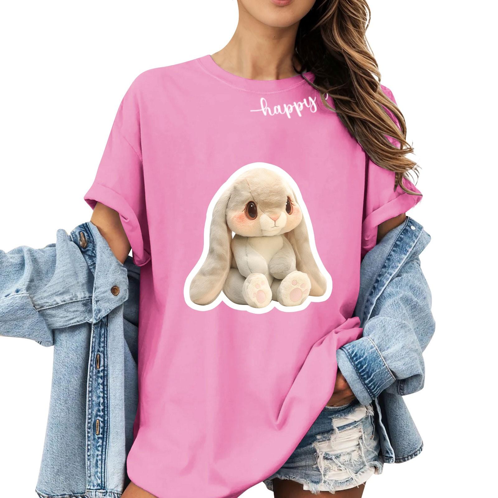 

T Shirts Short Sleeve Tees For Women Fashion Tops Lightweight Soft Casual Summer Outfits Clothes XL розовый